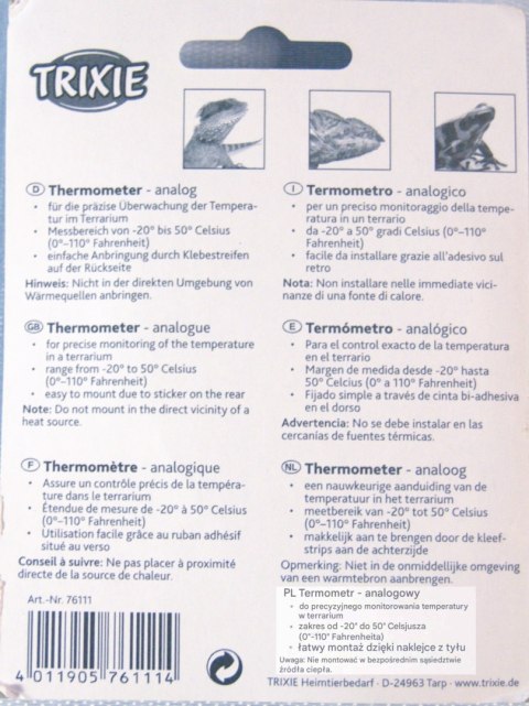 Trixie Analogowy Termometr Terrarystyczny ø 5 cm – zakres –20 °C do 50 °C Trixie Analogowy Termometr Terrarystyczny ø 5 cm – zakres –20 °C do 50 °C